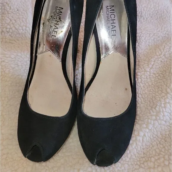 Michael Kors black suede peep-toe platform snakeskin heels (7.5M) - Picture 3 of 8